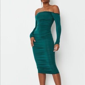 Teal Bardot Mini Dress